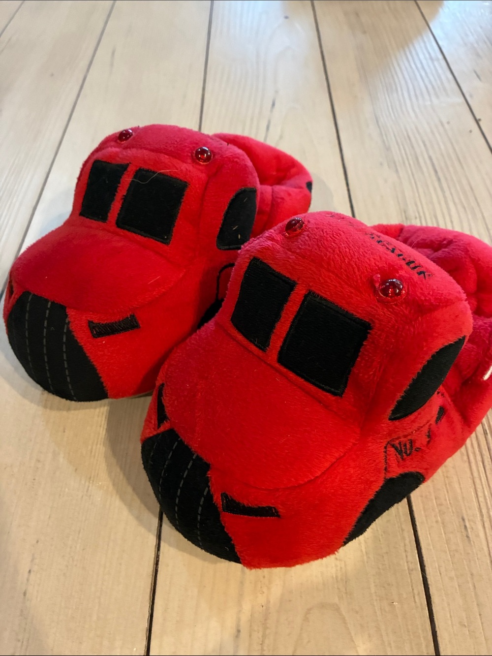 Stride Rite Red Plush Car Slippers for Kids